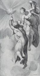 Minerva auxiliando Prometeu em sua tentativa de escalar os céus, 1756. Criadores: Bartolomeo Crivellari, Gabriel Söderling.