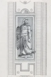 Placa 15: figura mitológica usando um capacete e segurando um escudo, 1756
