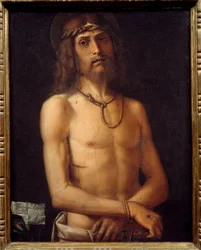 Ecce homo Pintura de Bartolomeo Montagna (1450-1523) Sol do século XV. 0,55x0,43 m
