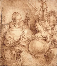 Retrato do Papa Gregório XIII, três quartos, sentado em uma poltrona,