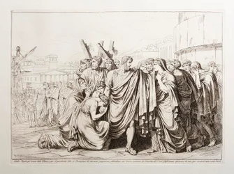 Attilio Regolo, por amor da sua pátria e pelo juramento dado aos cartagineses de regressar como prisioneiro, abandona a sua esposa com heroica constância e os seus filhos sem esperança de alguma vez os voltar a ver