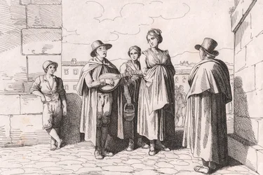 Homem cego cantando e tocando, gravura de Bartolomeo Pinelli (Roma