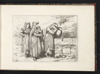 Três mulheres e uma criança de Cervara di Roma Costumi di Cervara (título no objeto) Estampas de fantasias com figuras de Roma e arredores (título da série) Nuova raccolta di cinquanta costumi de contorni di Roma (título da série)