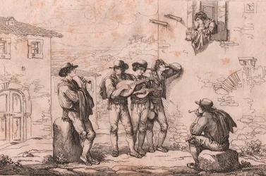 Serenata em Roma, gravura por Bartolomeo Pinelli (Roma