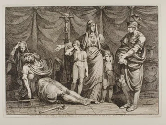 Tanaquilla mostra o cadáver de Tarquínio a Servius Tullius