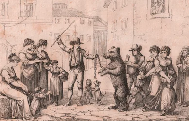 A Dança do Urso em Roma, gravura de Bartolomeo Pinelli (Roma