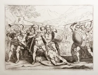 Valério Corvo, tendo matado num duelo um soldado gaulês de estatura gigantesca, quando está prestes a despi-lo, os gauleses, incapazes de se conterem, correm para o vingar, mas são completamente derrotados pelos romanos