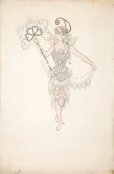 Figurino para Dama com Leque, 1890-99.
