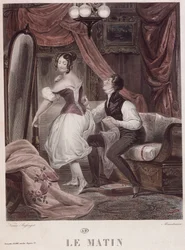 Manhã, gravada por Leon Mauduison, do livro &39;Le Corset&39;, pub. por Mirel, c.1824-30