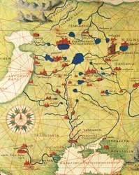 Europa Oriental e Ásia Central: Transilvânia e Rússia, a partir do Atlas do Mundo em trinta e três mapas, por Battista Agnese