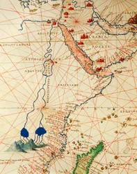 O Oceano Índico e parte da Ásia e África: o curso do rio Nilo, a partir do Atlas do Mundo em trinta e três Mapas, por Battista Agnese
