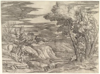 Paisagem com um cavaleiro e seu noivo, c. 1552-61.