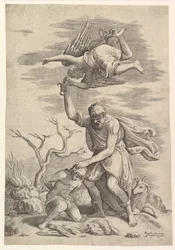 O anjo que sustenta o braço de Abraão.