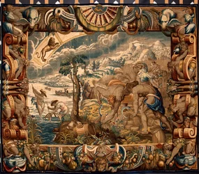 Mês de agosto: Tapeçaria "A Colheita" de Jan Raes (ativo por volta de 1610-1631) realizada pelas manufacturas de Bruxelas. Século XVII Genes, Musei di Strada Nuova
