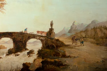 Segunda sala nos fundos, sala de reuniões, murais com cenas rurais em estilo clássico, provavelmente de cerca de 1810, cena 1
