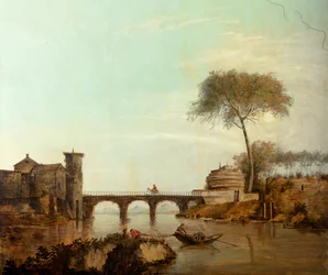 Segunda sala nos fundos, sala de reuniões, murais com cenas rurais em estilo clássico, provavelmente de cerca de 1810, cena 2