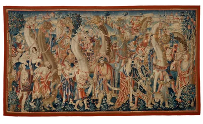 Tapeçaria, A caravana de camelos, da série "Conquista da Índia", de Tournai, c.1510 (lã e seda)