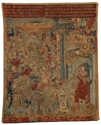 Tapeçaria, Três cenas da Guerra de Troia, ou Ulisses e Diomedes como embaixadores na corte do rei Príamo, reclamando o regresso de Helena, feita em Tournai