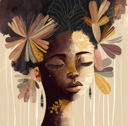 Beleza Afro com Motivos Florais Dourados
