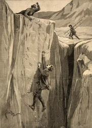 Um turista pendurado em uma fenda nos Alpes, de &39;Le Petit Parisien&39;, 23 de agosto de 1891