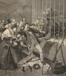 Visitante atacado por um leão em um zoológico, de &39;Le Petit Parisien&39;, 12 de abril de 1891