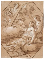 O Êxtase de Santa Maria Madalena, c.1715-19 (caneta e tinta com lavagem marrom, aumentada com branco, com linhas de moldagem octogonais de tinta marrom sobre papel)