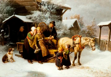 "Le depart de la maison" Cena na região de la Dalecarlie en Suede (Cena Dalecarlian) - Peinture de Bengt Nordenberg (1822-1902) - Oil on canvas Dim 54,5x78 cm Hallwylska Museet, Estocolmo