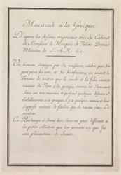 Mascarada Grega: Página de rosto Placa 1, 1771.