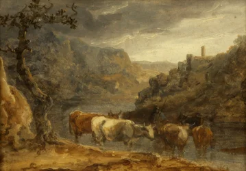 Paisagem com Gado (óleo sobre papel)