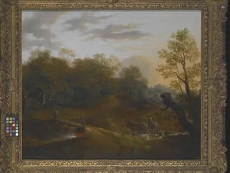 Pony Cart Crossing A Woodland Brook (óleo sobre tela)