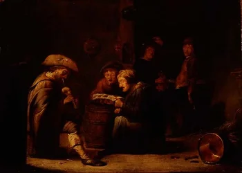 Interior de taberna com dois cantores e um bagpiper (painel)