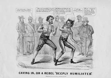 Caving in, ou, Um rebelde "profundamente humilhado", publicado por Currier und Ives, Nova York, c.1864 (litografia)