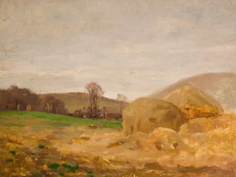 Paisagem com montes de feno