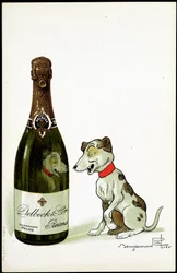Cartão para champanhe “” Delbeck et Cie, Reims””, ilustração de Benjamin Rabier (1864-1939), sd. início do século 20.