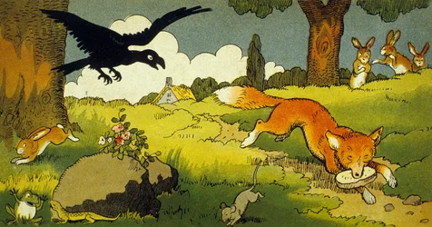 A fábula de La Fontaine: O Corvo e a Raposa (ilustração 1949)