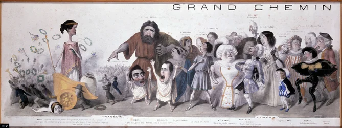 Le grand chemin de la posterity: representação da tragédia e da comédia - Litografia de Benjamin Roubaud, Maison de Balzac, Paris