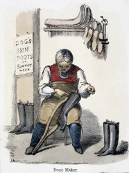 The Boot Maker, do cão em ilustrações gráficas de animais - mostrando sua utilidade para o homem em seu emprego durante a vida e usa após a morte, c.1845