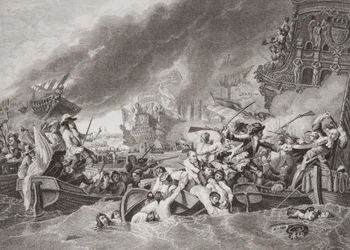A Batalha de La Hogue, Destruição da frota francesa, 22 de maio de 1692, de "Ilustrações da História Escocesa e Inglesa", Volume II