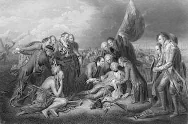 A morte do general Wolfe, 1759, de "A História dos Estados Unidos", vol. Eu, de Charles Mackay, gravada por S. Smith (ver também 10540 119752, e 153197)