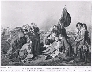 A Morte do General Wolfe, 13 de setembro de 1759, ilustração da "História das Nações de Hutchinson", c.1910