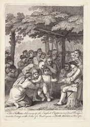 Os índios entregando os prisioneiros ingleses ao coronel Bouquet perto de seu acampamento nas Forks de Muskingham, na América do Norte, em novembro de 1764