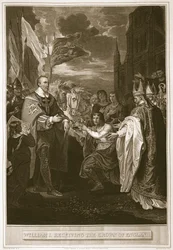 Guilherme I recebeu a coroa da Inglaterra, gravada por George Noble, ilustração de "The History of England", de David Hume, pub. por R. Bowyer, Londres, 1812