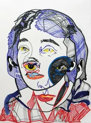 Surportrait : Marguerite Duras 2, 2021 (acrílico sobre papel)