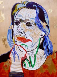 Surportrait : Marie Darrieussecq, 2021 (óleo e acrílico sobre painel de madeira)