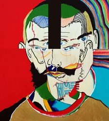 Surportrait : Mathieu Leroux, 2021 (óleo e acrílico sobre 3 painéis de madeira justapostos)