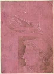Cabeça de um homem, dois estudos do perfil de uma mulher e um estudo de um anjo verso, c. 1458