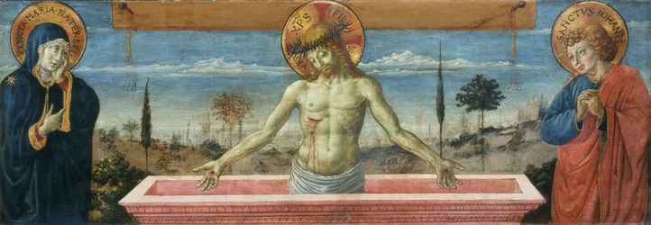 Homem de dores entre Virgem e São João Evangelista, 1469-1474.