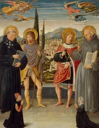 São Nicolau de Tolentino, Roch, Sebastian e Bernardino de Siena ..., 1481.