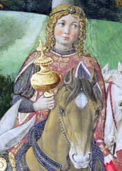 Cavaleiros na comitiva real, detalhe da jornada do ciclo magi na capela, detalhe c.1460 afresco de 70606