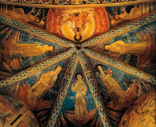 Itália, Montefalco, Abóbada da abside da Igreja de São Francisco Pintada com santos